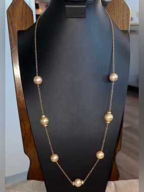 J CREW 34’ OPERA LENGTH PEARLS AND CRYSTALS ON CHAIN NECKLACE GOLD METAL SIGNED
